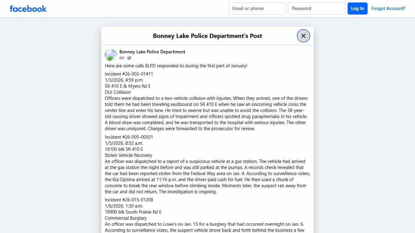 Here are some calls BLPD... - Bonney Lake Police Department Facebook