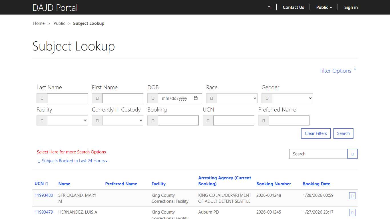 Subject Lookup · Custom Portal